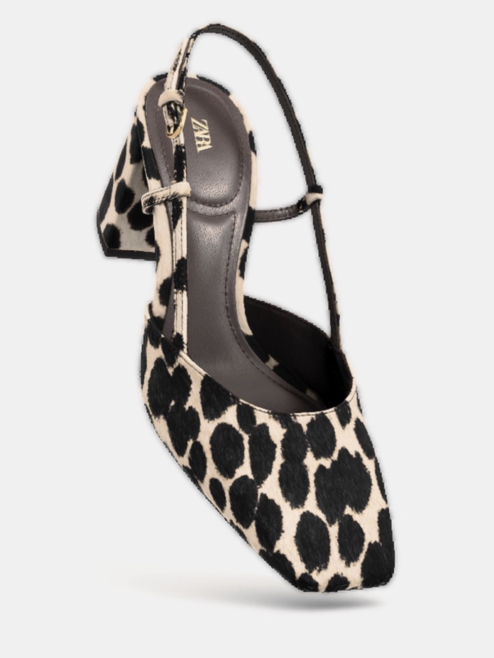 Zara Leopard Print Slingback Block Heels - Black & Cream - Picture 6 of 8